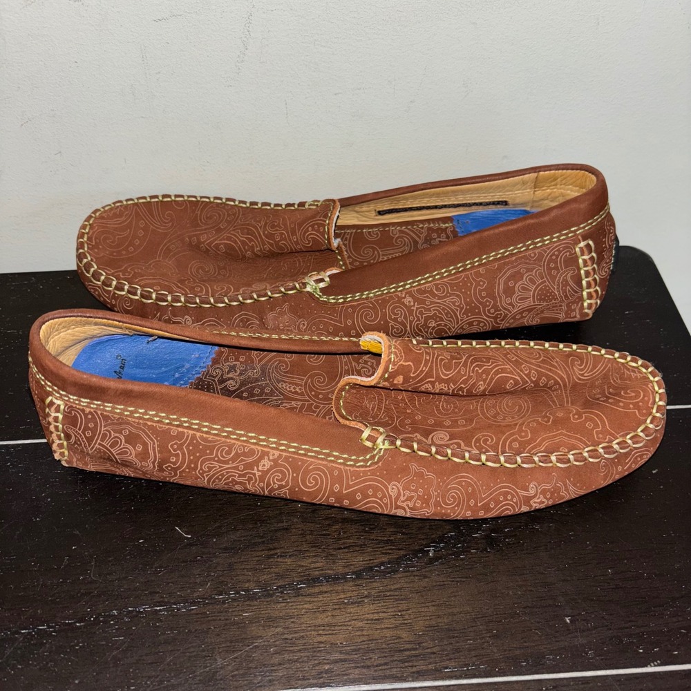 Robert Graham | Mens Size 9 | Brown Paisley Leather Driving Loafer Shoes - Picture 11 of 12